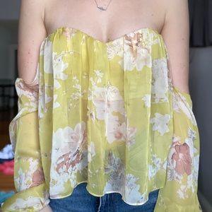 Sheer floral yellow top